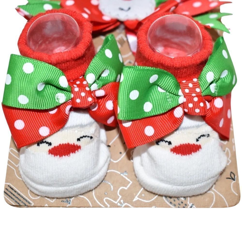 Baby Essentials Christmas Santa Socks and Headband Girl's Size 0-6 Months NWT